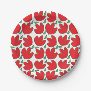 Red Flowers Floral Pattern Birthday Paper Plate