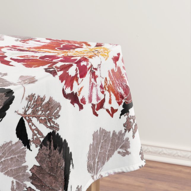 Red flowers, floral, retro, red and white tablecloth (In Situ)