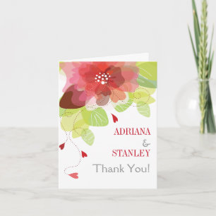 Red flowers floral spring wedding Thank You photo Card