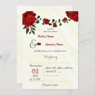 red flowers foliage  wedding  invitation