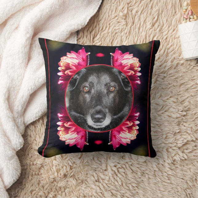 Red Flowers Frame Create Your Own Pet Photo Cushion (Blanket)