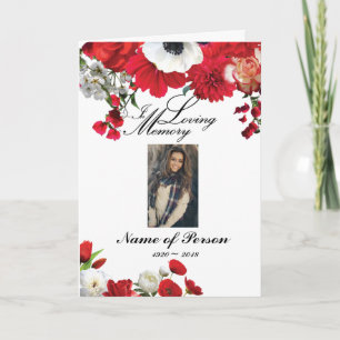 Red Flowers Funeral Program Programme