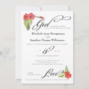 Red Flowers God is Love Calligraphy Religious Invitation