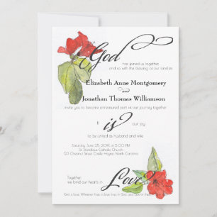 Red Flowers God is Love Religious Wedding Invitation
