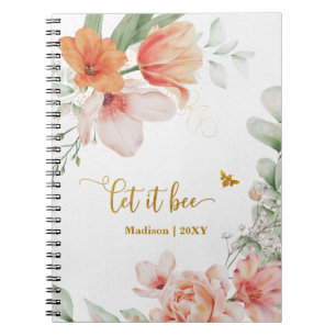 Red Flowers Gold Glitter Let It Be Notebook