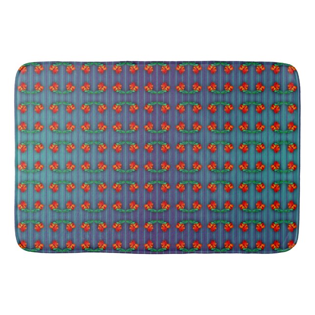 Red Flowers got the Blues Bath Mat (Front)
