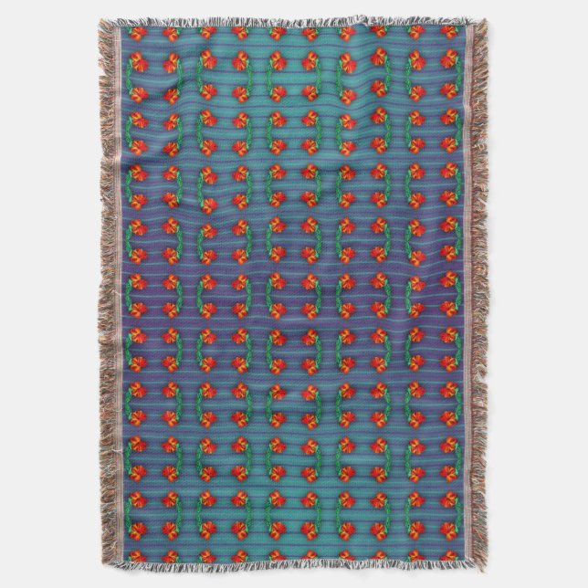 Red Flowers got the Blues Throw Blanket (Front Vertical)