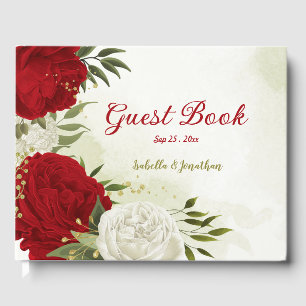 red flowers green leaves guest book