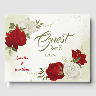 red flowers green leaves guest book