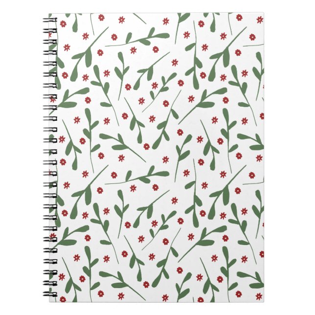 Red flowers, Green leaves pattern Notebook (Front)