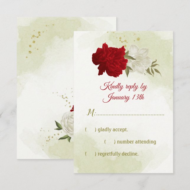 red flowers green leaves  RSVP card (Front/Back)