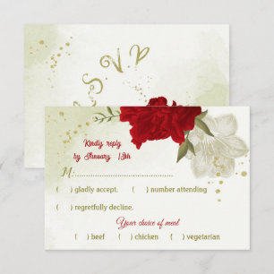 red flowers green leaves RSVP card