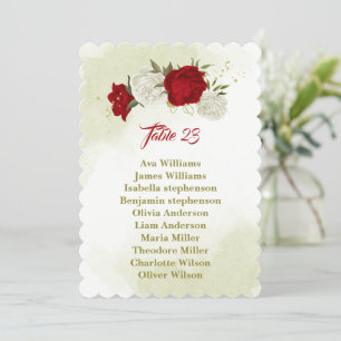 red flowers green leaves seating chart card