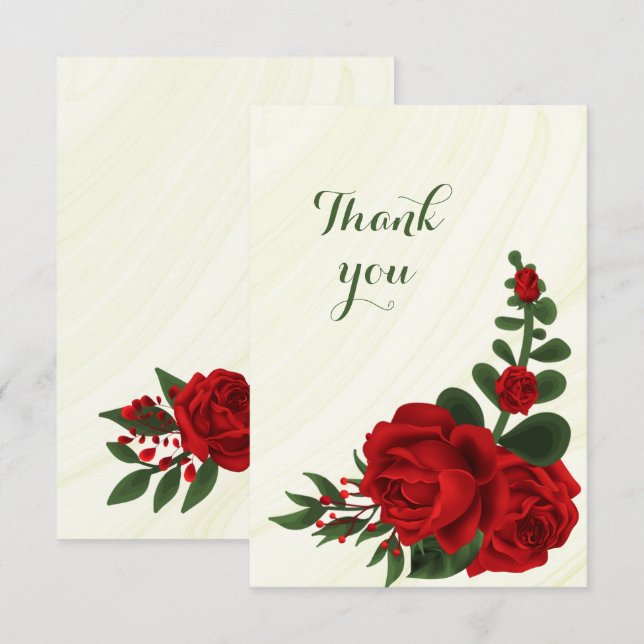 red flowers green leaves  thank you card (Front/Back)