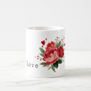 Red Flowers Hearts Valentine's Day Coffee Mug