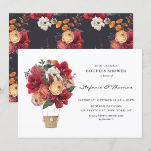 Red Flowers Hot Air Balloon Couples Shower Invitation
