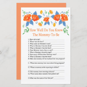 Red flowers How well do you know baby shower game