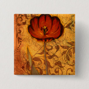 Red Flowers I 15 Cm Square Badge