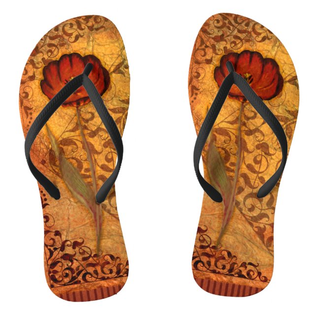 Red Flowers I Flip Flops (Footbed)
