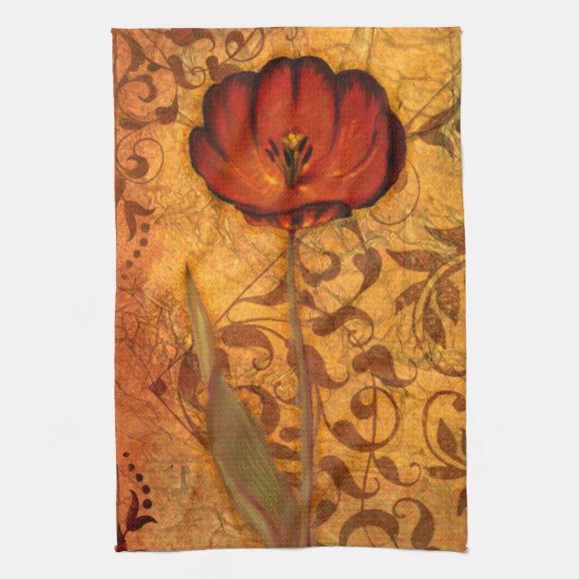 Red Flowers I Tea Towel (Vertical)