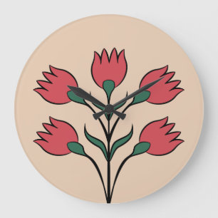 Red Flowers Large Clock