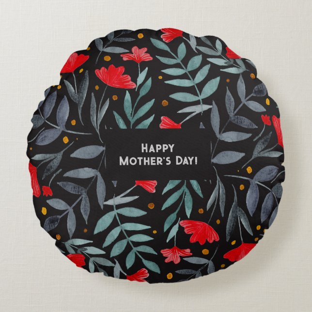 Red Flowers Magical Garden Mother's Day Round Cushion (Front)