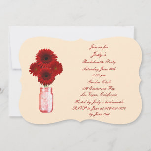 Red Flowers Mason Jar Bachelorette Party Invite