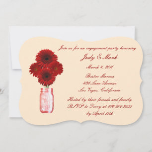 Red Flowers Mason Jar Engagement Party Invitation