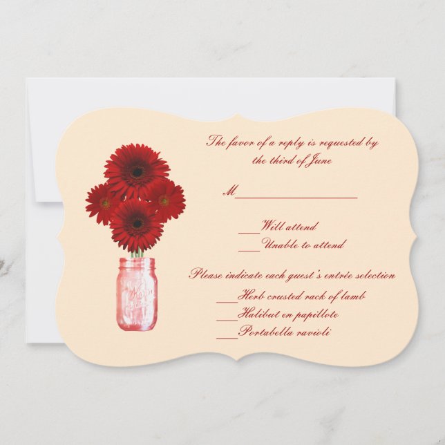 Red Flowers Mason Jar Response Card (Front)