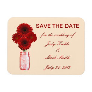 Red Flowers Mason Jar Save The Date Magnet