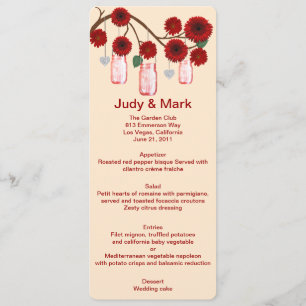 Red Flowers Mason Jars Menu Card