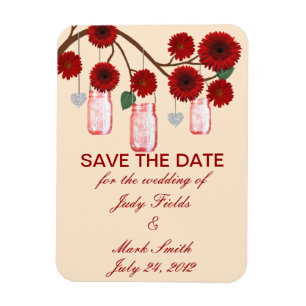 Red Flowers Mason Jars Save The Date Magnet