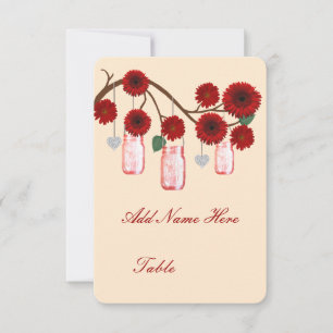 Red Flowers Mason Jars Table Place Card