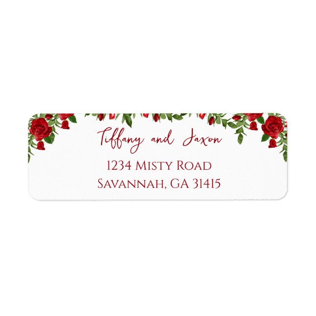 Red Flowers Modern Elegance Romantic Address (Front)