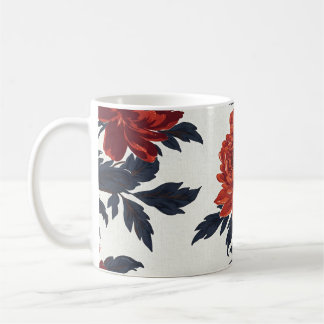 Red Flowers Mugs- Vintage floral print  Coffee Mug
