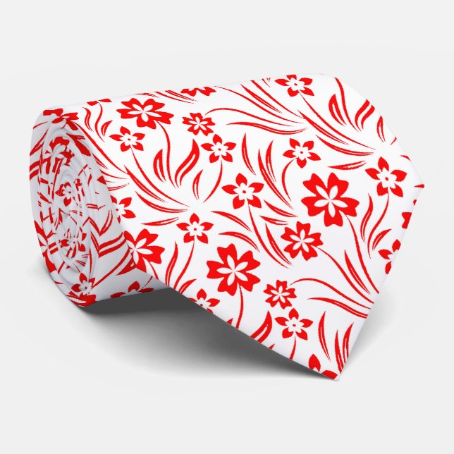Red Flowers Neck Tie (Rolled)