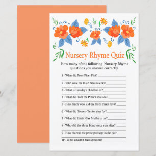 Red flowers Nursery Rhyme Quiz baby shower game