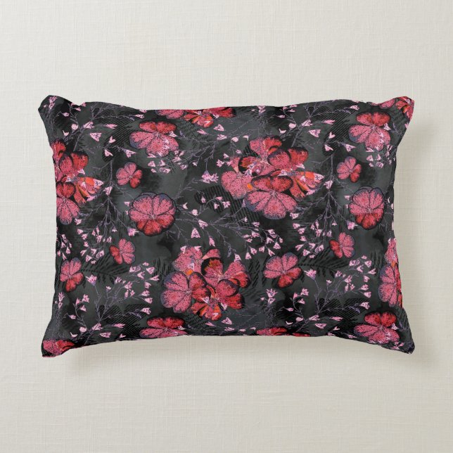 Red flowers on a black-grey background. decorative cushion (Front)