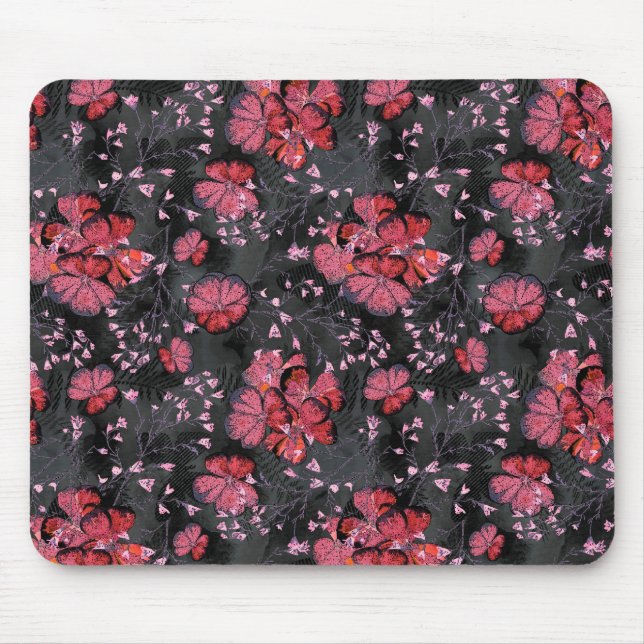 Red flowers on a black-grey background. mouse mat (Front)