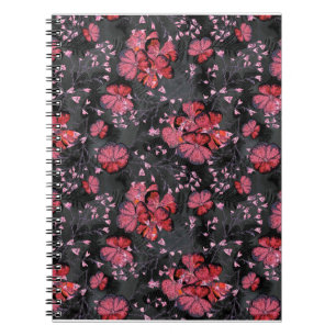 Red flowers on a black-grey background. notebook