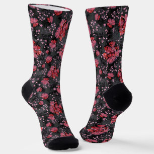 Red flowers on a black-grey background. socks
