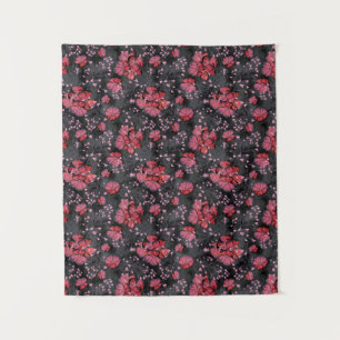 Red flowers on a black-grey background. tapestry
