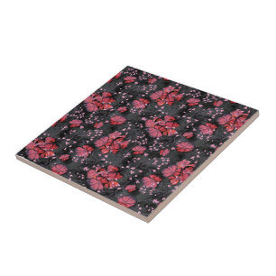 Red flowers on a black-grey background. tile