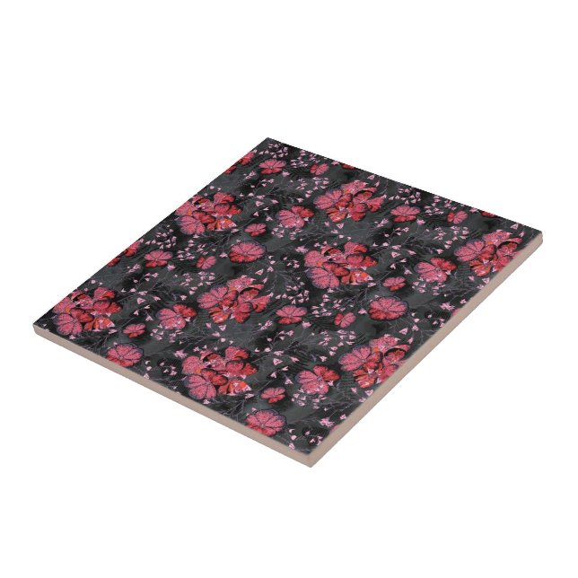 Red flowers on a black-grey background. tile (Side)