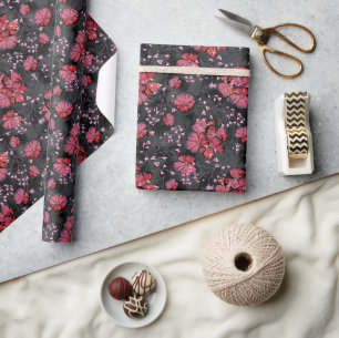 Red flowers on a black-grey background. wrapping paper