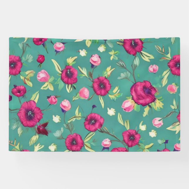 Red Flowers on a green background  Banner (Horizontal)