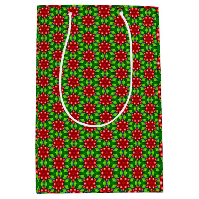 Red Flowers on a Green Background Medium Gift Bag (Front)