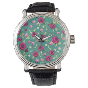 Red Flowers on a green background Watch