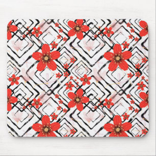 Red flowers on a white, black background. mouse mat