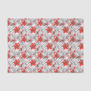 Red flowers on a white, black background. tissue paper